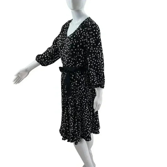 Talbots Black MIDI Dress SZ 8 Long Sleeve White Print Fit Flare Silhouette Flowy - Picture 4 of 16